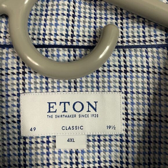Eton Dress Shirt Mens 19.5 Blue Houndstooth Classic Fit Spread Collar Button Up - Picture 4 of 12